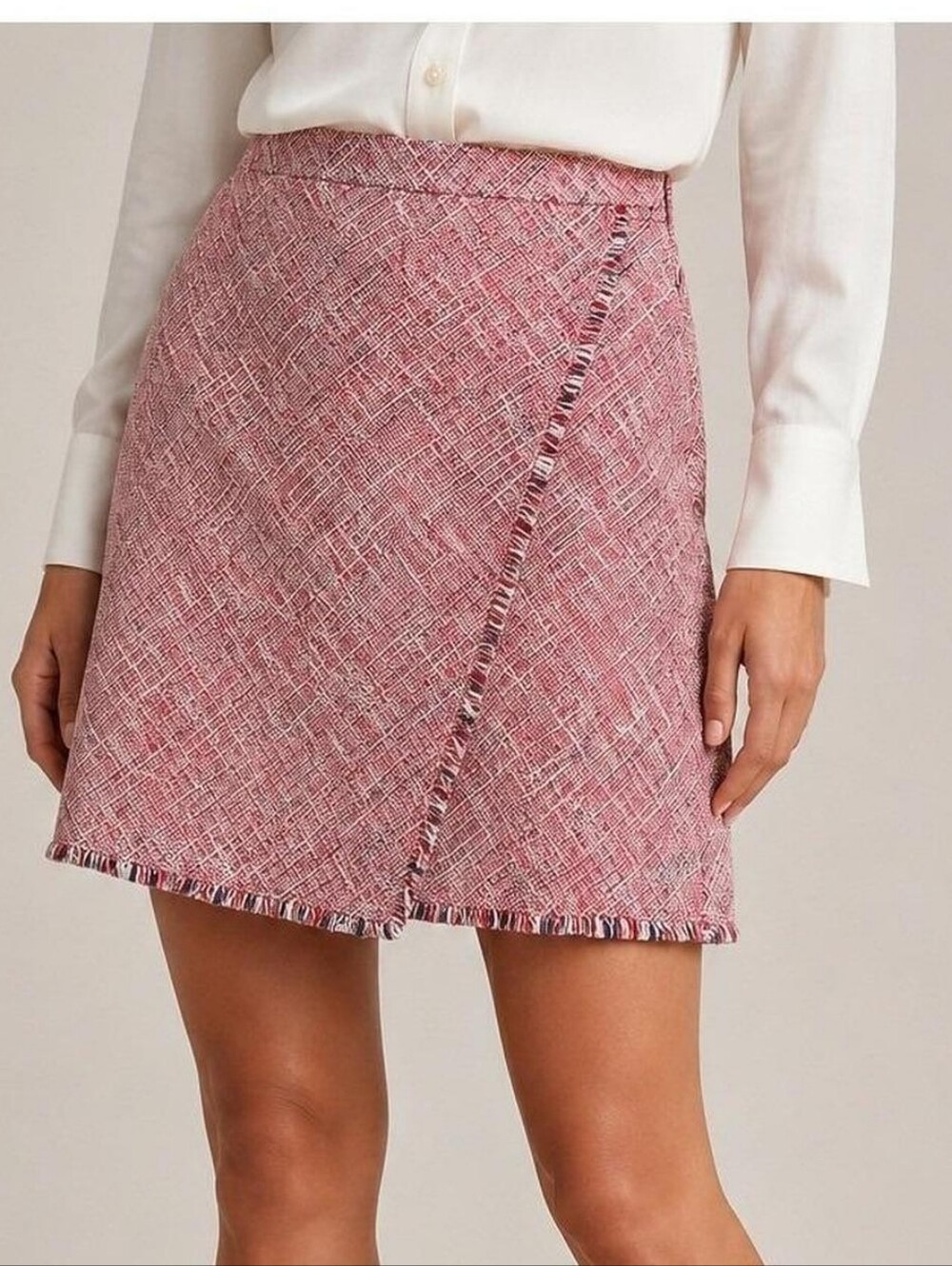 Banana Republic Womens Pink Tweed Faux Wrap Skirt Size Zip Size 2